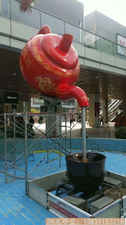玻璃鋼流水壺雕塑，天壺雕塑4